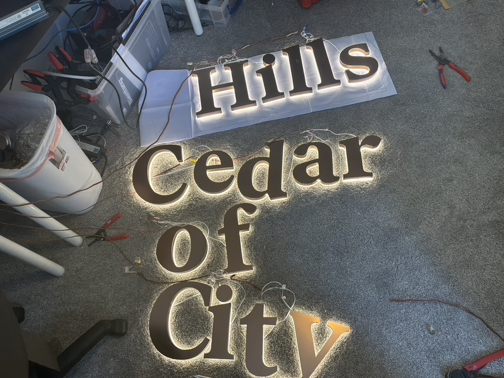City of Cedar Hills channel-letter sign lit with halo backlight